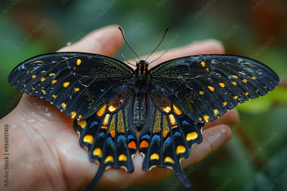 a butterfly on a hand. a butterfly on a hand.