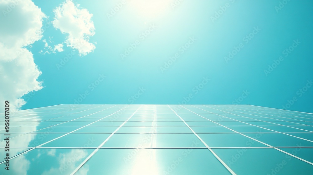 Naklejka premium Solar panels installed on the roof of a modern suburban home with sunlight reflecting off the panels and a clear blue sky in the background highlighting the use of renewable energy sources in