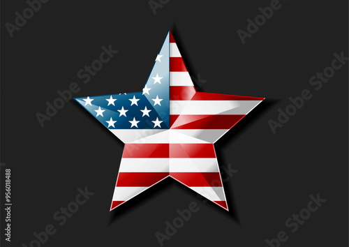 3d glossy star shape with USA flag colors abstract background. Vector design