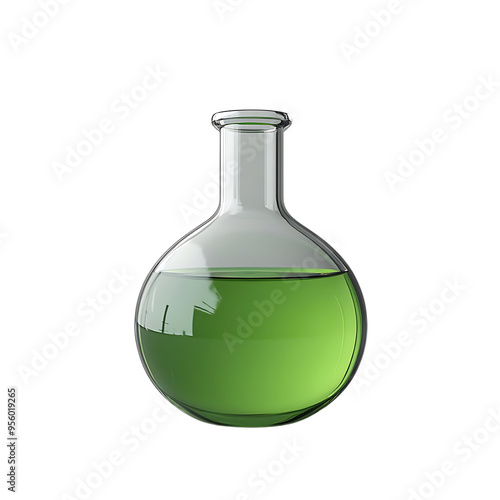 Green Liquid in Glass Flask with Transparent Background