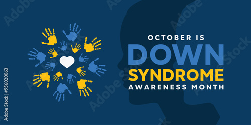Down Syndrome Awareness Month. Heart and hand. Great for cards, banners, posters, social media and more. Dark background.