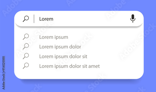 Search bar vector with suggestions and list search results template for ui interface, website
