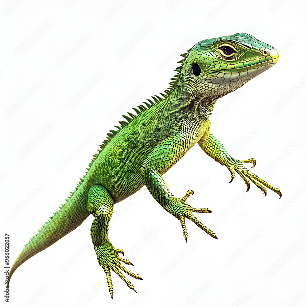 Fototapeta premium Green Lizard on White Background