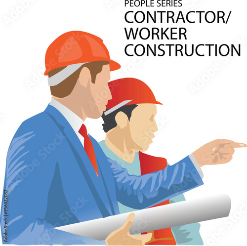 contractor show the worker a landmark construction 