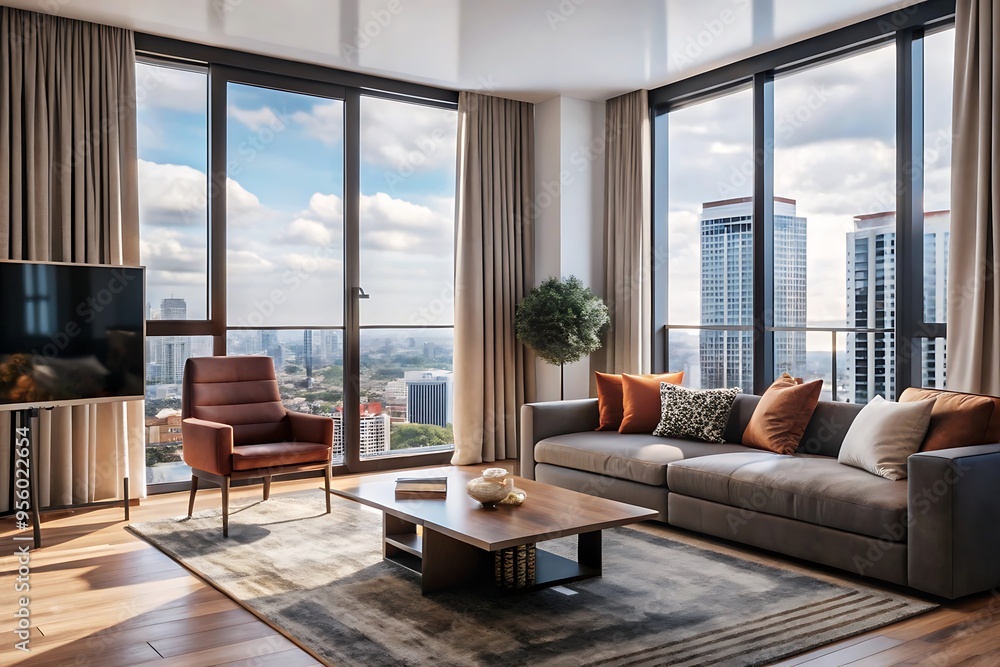 Minimalist luxury modern living room interior design, morning light, modern interior concept for use. Minimalist luxury modern living room interior design, morning light, modern interior concept for use.