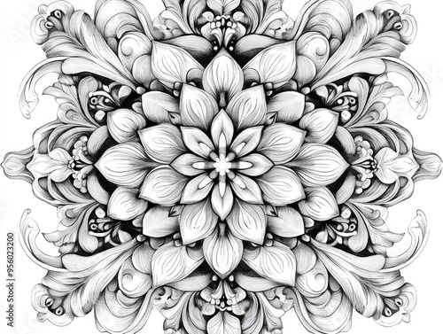 Wallpaper Mural Intricate monochrome design featuring abstract mandala art symmetrical floral patterns detailed line art and ornate floral motifs Torontodigital.ca
