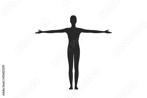 Silhouette of a human figure with arms extended, representing movement, balance, and human anatomy concepts in a minimalist style.