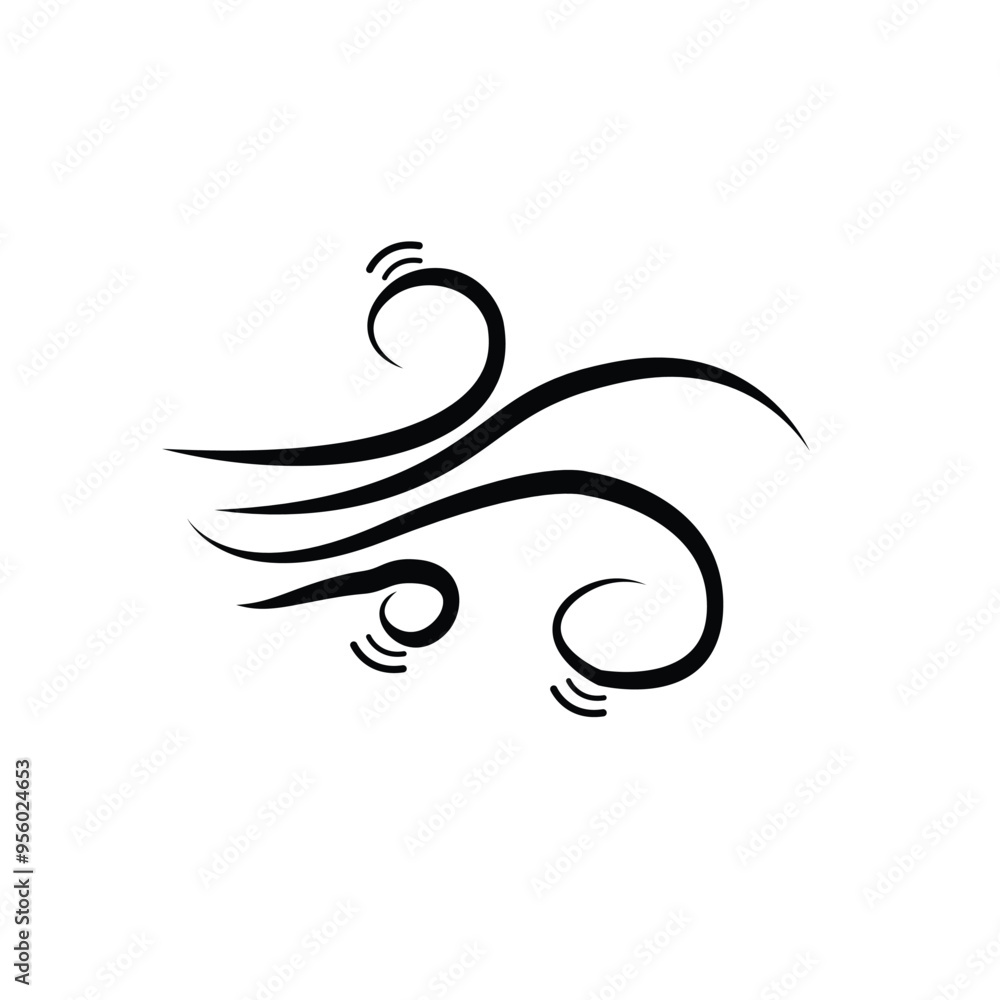 Doodle Blowing air/wind lines icon. Sketch drawn air blow motion, smoke flow art, abstract line.