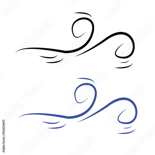 Doodle Blowing air/wind lines icon. Sketch drawn air blow motion, smoke flow art, abstract line.