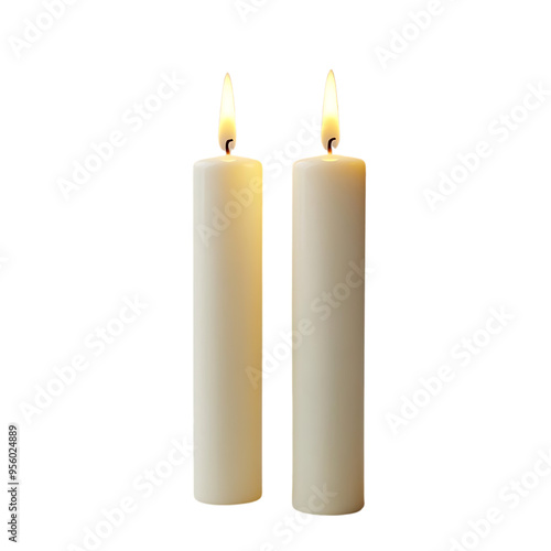 Two Burning Candles with Transparent Background, Illuminated and Ethereal Glow, Capturing a Moment of Tranquility.