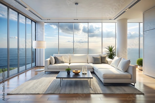 Minimalist luxury modern living room interior design  morning light  modern interior concept for use.
