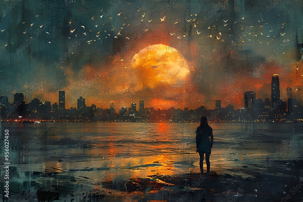 a person standing on a beach. 