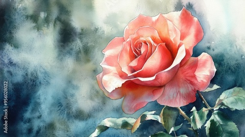 Watercolor painting of an exquisite rose bloom