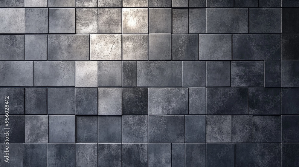 3D rendering of a gray tiled wall background 3D rendering of a gray tiled wall background