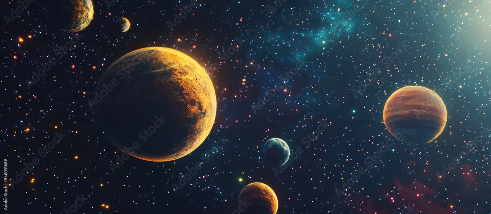 2D illustration featuring a 3D cartoon rendering Vast deep space with bright stars planets and moons A variety of creative science fiction backdrops Space themed art depicting alien solar systems 2D illustration featuring a 3D cartoon rendering Vast deep space with bright stars planets and moons A variety of creative science fiction backdrops Space themed art depicting alien solar systems
