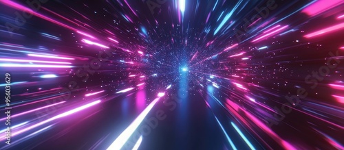 Fototapeta Naklejka Na Ścianę i Meble -  Abstract flight in a retro neon hyper warp space tunnel rendered in 3D cartoon style illustration