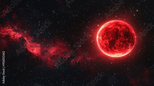 3D cartoon representation of a red supergiant star in the Orion constellation with night sky star map backgrounds photo