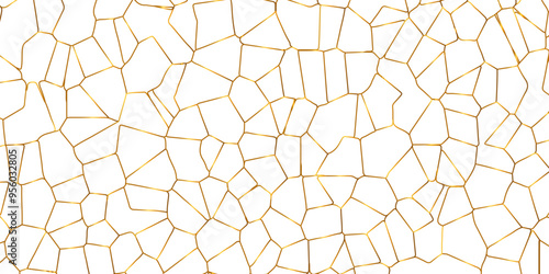 Golden gradient lines stroke abstract white crystalized broken glass background. Voronoi diagram background. abstract desktop texture design digital art wallpaper, vector illustration.	