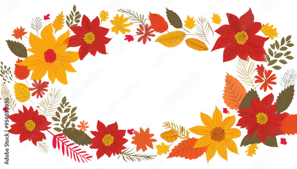 Frame with autumn flowers, isolated on transparent background Frame with autumn flowers, isolated on transparent background