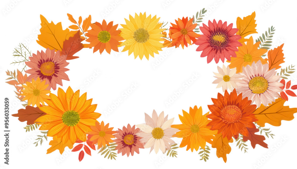 Frame with autumn flowers, isolated on transparent background Frame with autumn flowers, isolated on transparent background