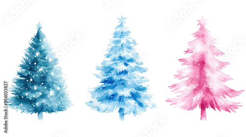 Vector illustration of Watercolor Christmas Trees on transparent background, png	
