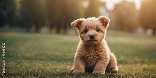 teddy bear puppy sitting on grass funny concept for graduation. photo