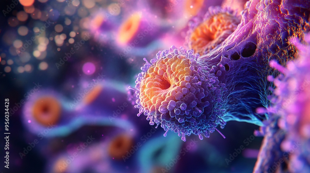 Fototapeta premium Microscopic View of a Cell with Purple and Orange Hues