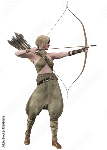 Cuadro en lienzo Full body render of a fantasy female huntress