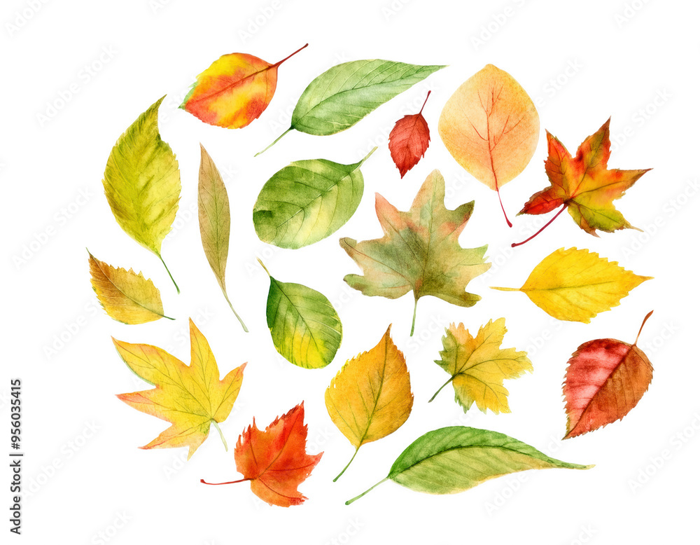 Fototapeta premium Illustration with autumn leaves, isolated on transparent background