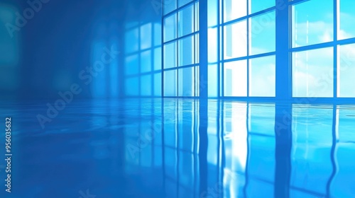 Vibrant blue backdrop featuring a reflective surface
