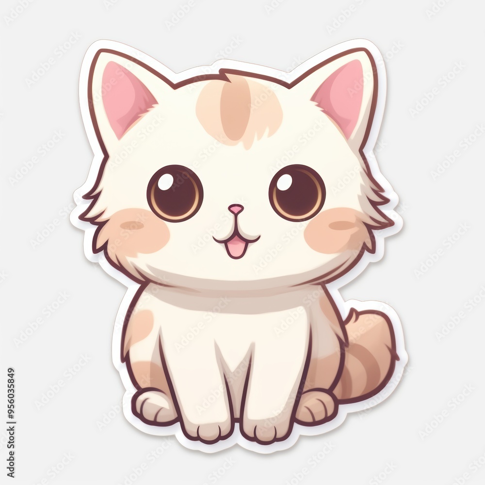 Cute cartoon cat sticker. Cute animal character. Cute cartoon cat sticker. Cute animal character.