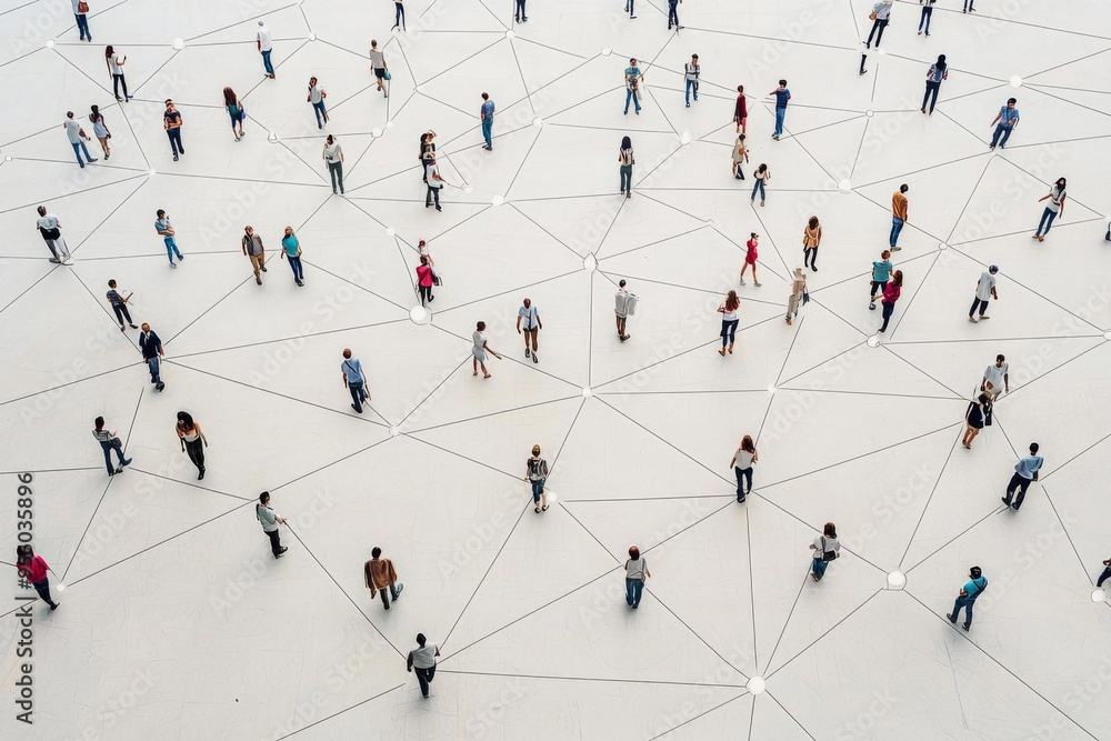 Simple people shapes connected by lines created with Generative AI Simple people shapes connected by lines created with Generative AI