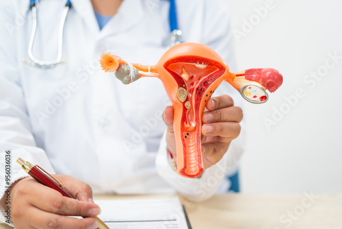 Wallpaper Mural A female doctor sits at a desk in a hospital. She explains about uterine conditions such as endometriosis, uterine fibroids, and cervical cancer, and highlights causes such as herpes, HPV, and HIV. Torontodigital.ca