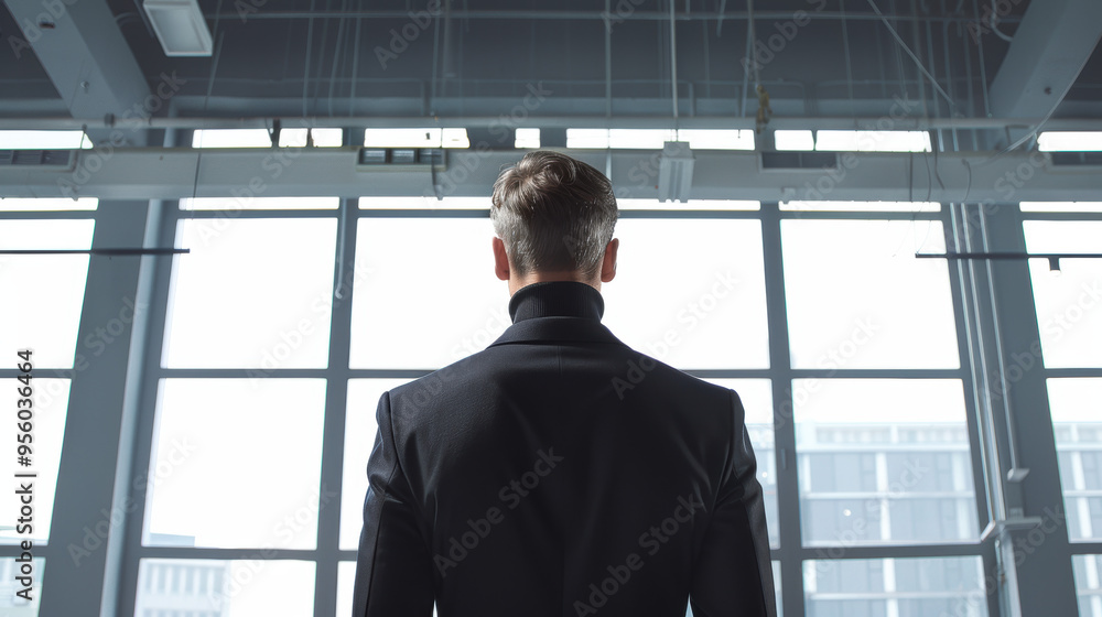 Man Looking Out Window. Man Looking Out Window.