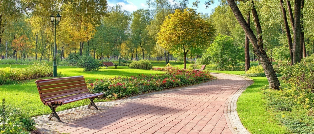 Beautiful park with bench Beautiful park with bench