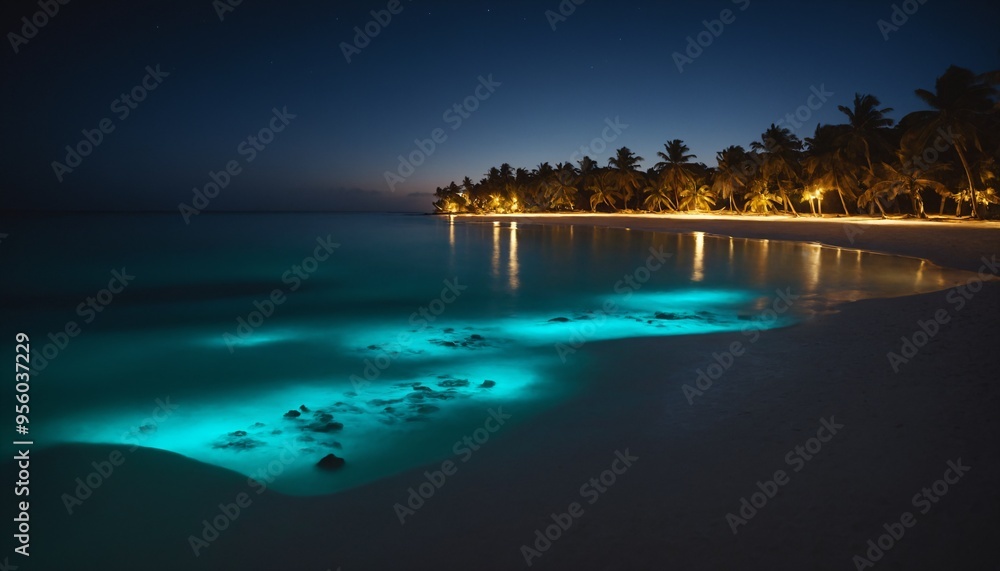 Obraz premium Bioluminescent Beaches (Various locations): Some beaches around the world, like Mosquito Bay in Vieques, Puerto Rico,