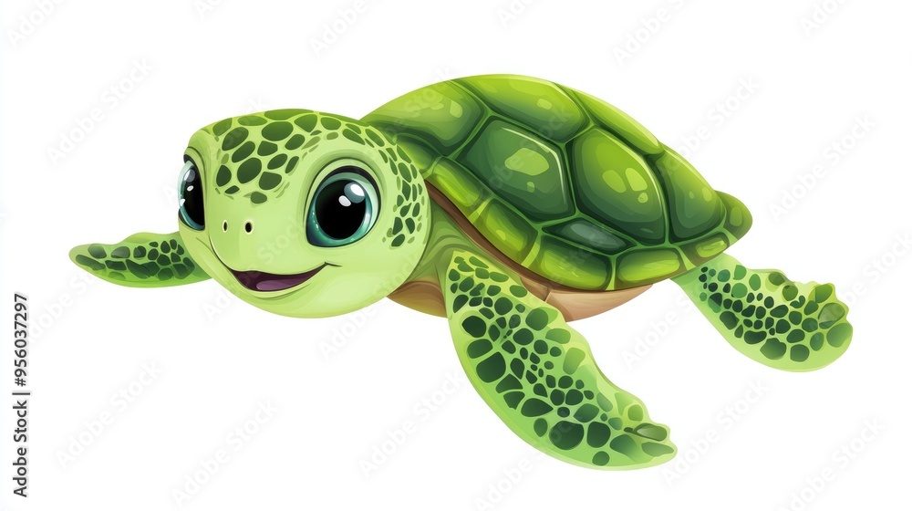 Cute green turtle cartoon illustration on a white background Cute green turtle cartoon illustration on a white background
