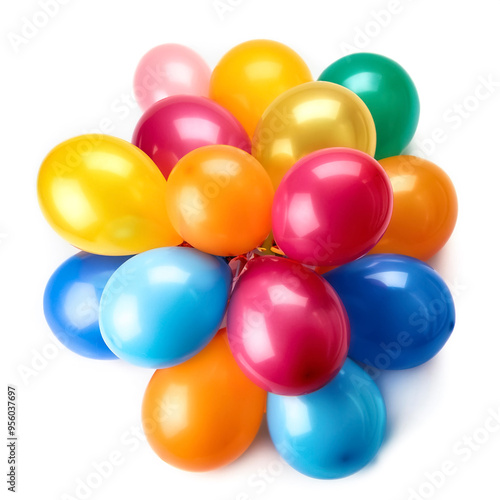 Bunch of bright balloons isolated on white background