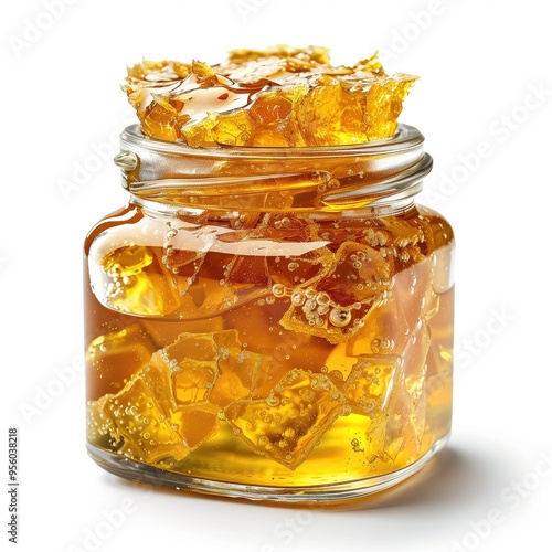 Close-Up of Cannabis THC CBD Extract Concentrate, Hemp Distillate Oil Budder Sauce Terpenes Isolated on White Background, Pure Organic Detail Macro for Marketing Business Online Shop