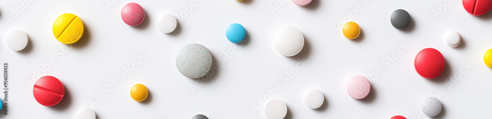 ew of colored pills, medication tablets, with a white background ew of colored pills, medication tablets, with a white background