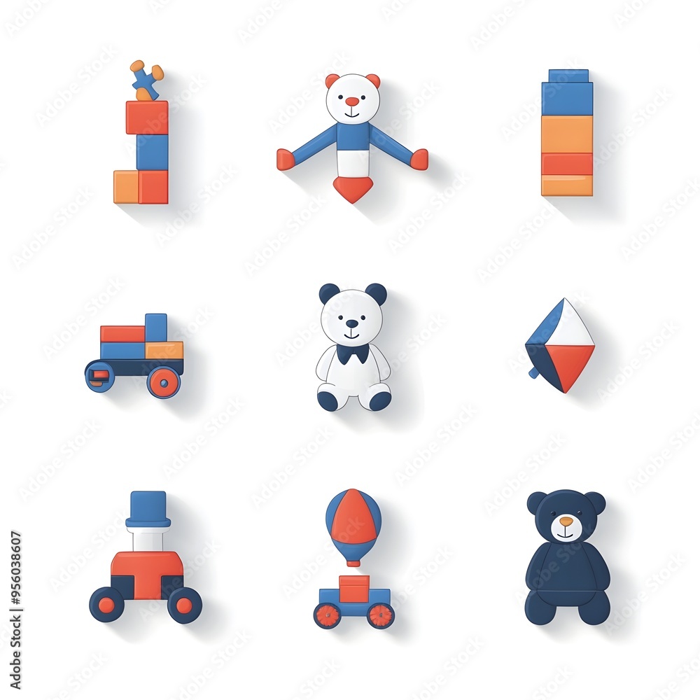 Fototapeta premium Colorful Gradient Icon Set of Classic Childhood Toys