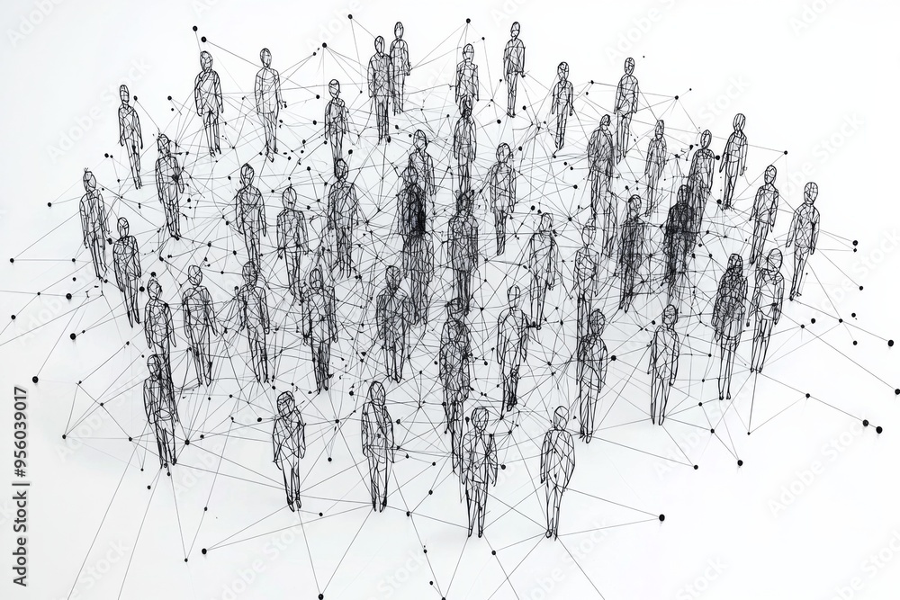 Simple people shapes connected by lines created with Generative AI Simple people shapes connected by lines created with Generative AI