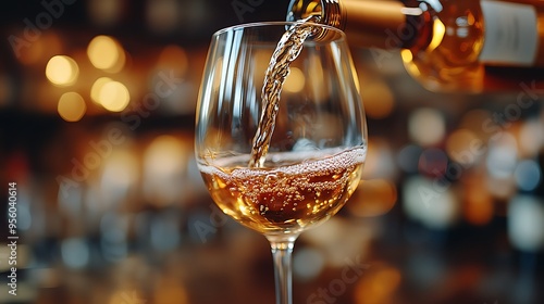 Wallpaper Mural Action shot of wine being elegantly poured into a glass, the liquid swirling and catching the light, with a rustic table and a softly blurred background creating a cozy atmosphere, cinematic quality, Torontodigital.ca