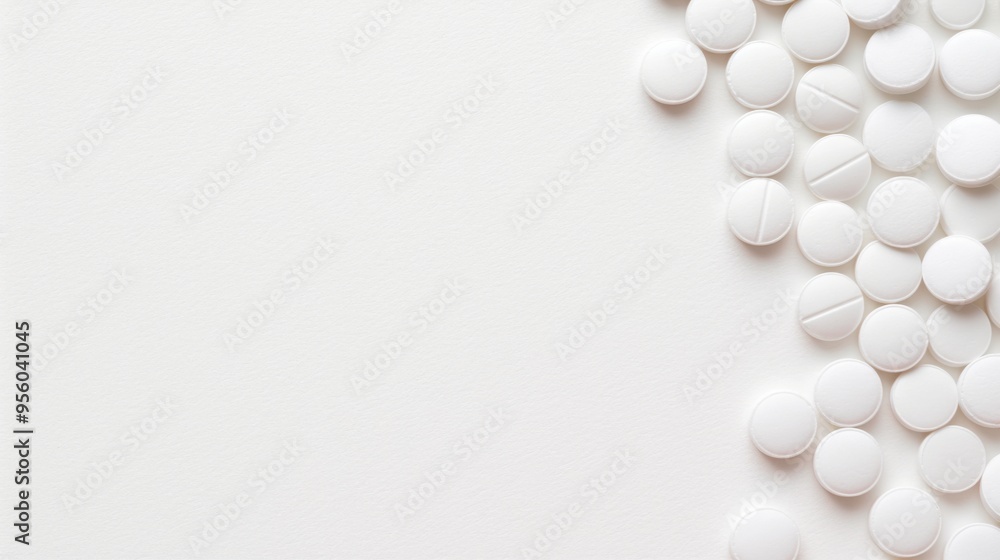 White Pills on a White Background with copy space for text. Representation of Medication or Health Supplements White Pills on a White Background with copy space for text. Representation of Medication or Health Supplements