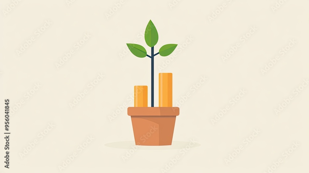 A potted plant growing taller than two gold bars A potted plant growing taller than two gold bars
