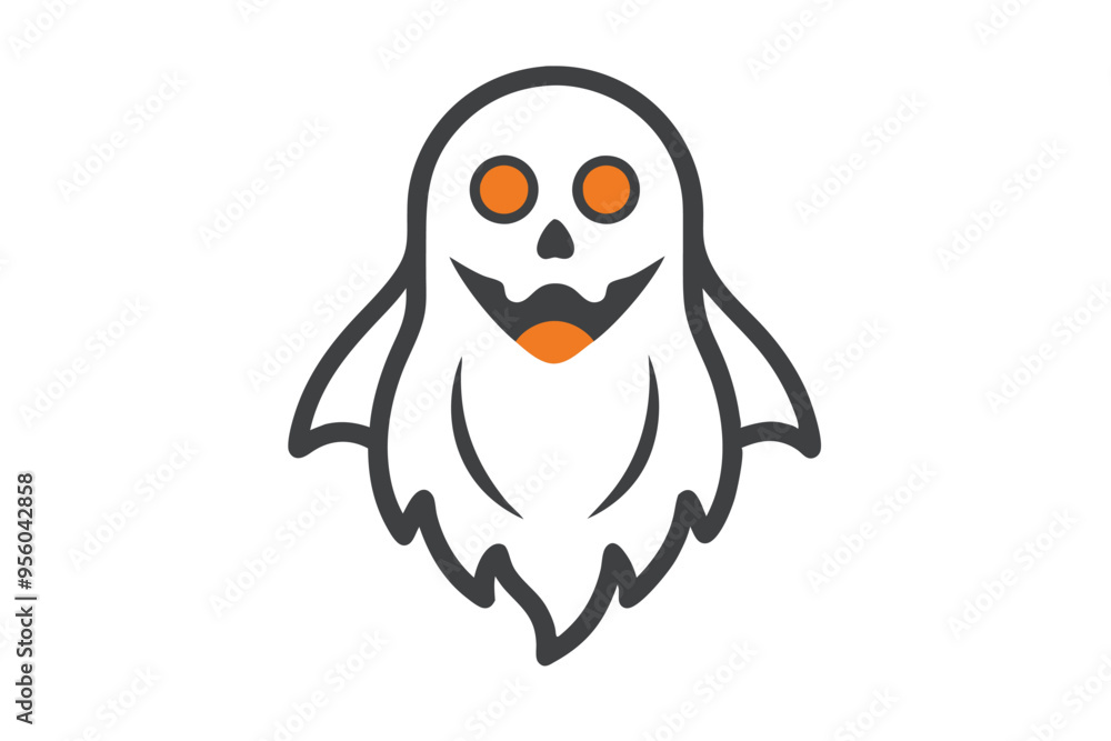 Obraz premium Happy Halloween scary ghost line art vector art illustration isolated on white background