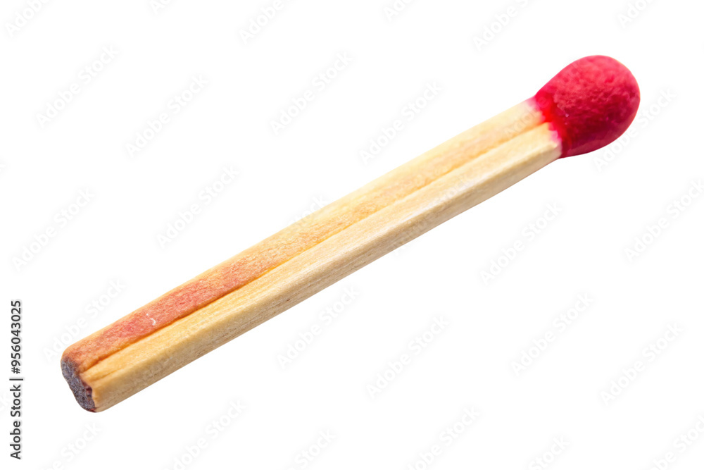 A new matchstick, with slightly angled. The bright red tip contrasts with the smooth, light wood of the stick, isolated on a transparent background A new matchstick, with slightly angled. The bright red tip contrasts with the smooth, light wood of the stick, isolated on a transparent background
