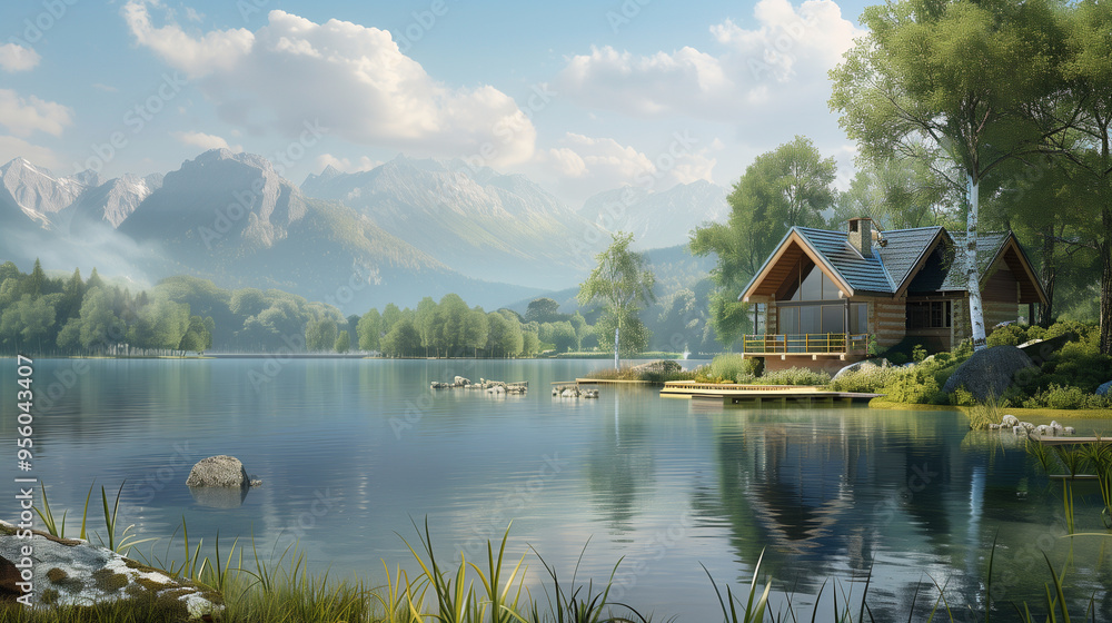 Fototapeta premium Enchanting Photo Realistic Image of Tranquil Forest Glade with Sunlight Filtering Through Canopy