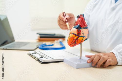 Slika na platnu A female doctor works at a desk in the hospital,discussing heart diseases such a