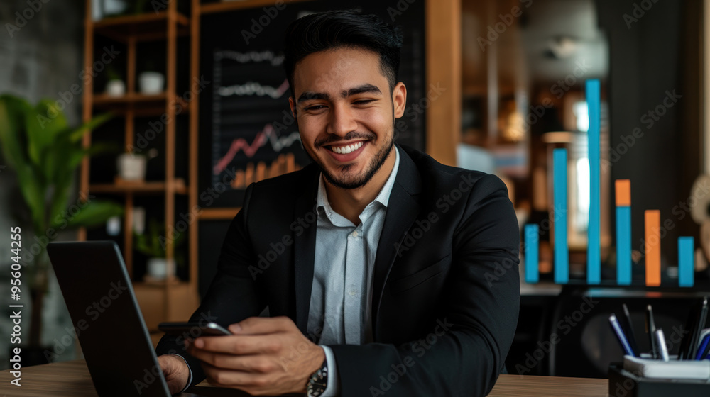 Businessman Smiling Laptop. Businessman Smiling Laptop.